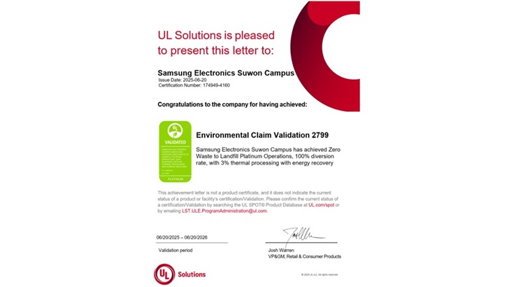 Samsung Electronics Achieves UL Solutions’ ‘Zero Waste to Landfill’ Platinum Designation Across All Global Manufacturing Sites