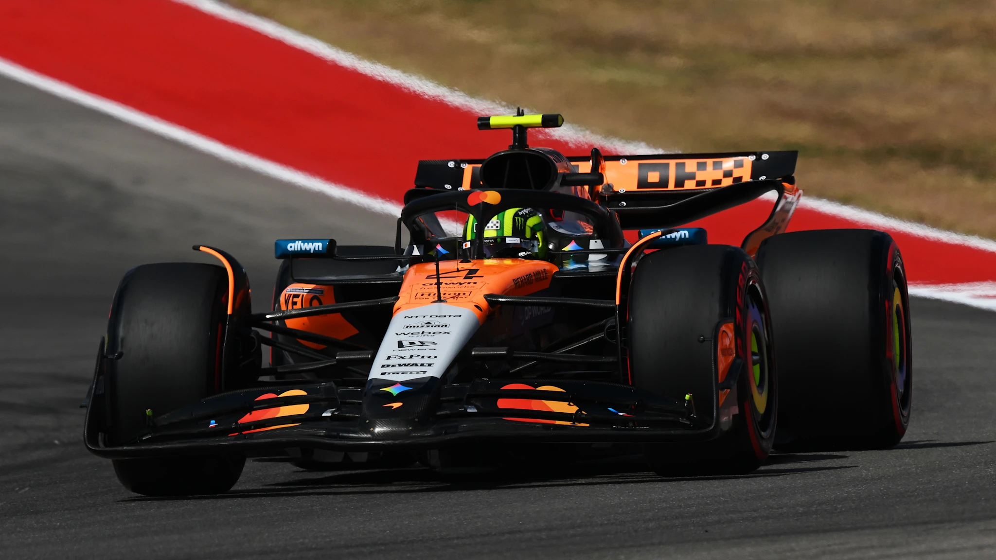 Lando Norris leads Nico Hulkenberg and Oscar Piastri during sole Austin practice session