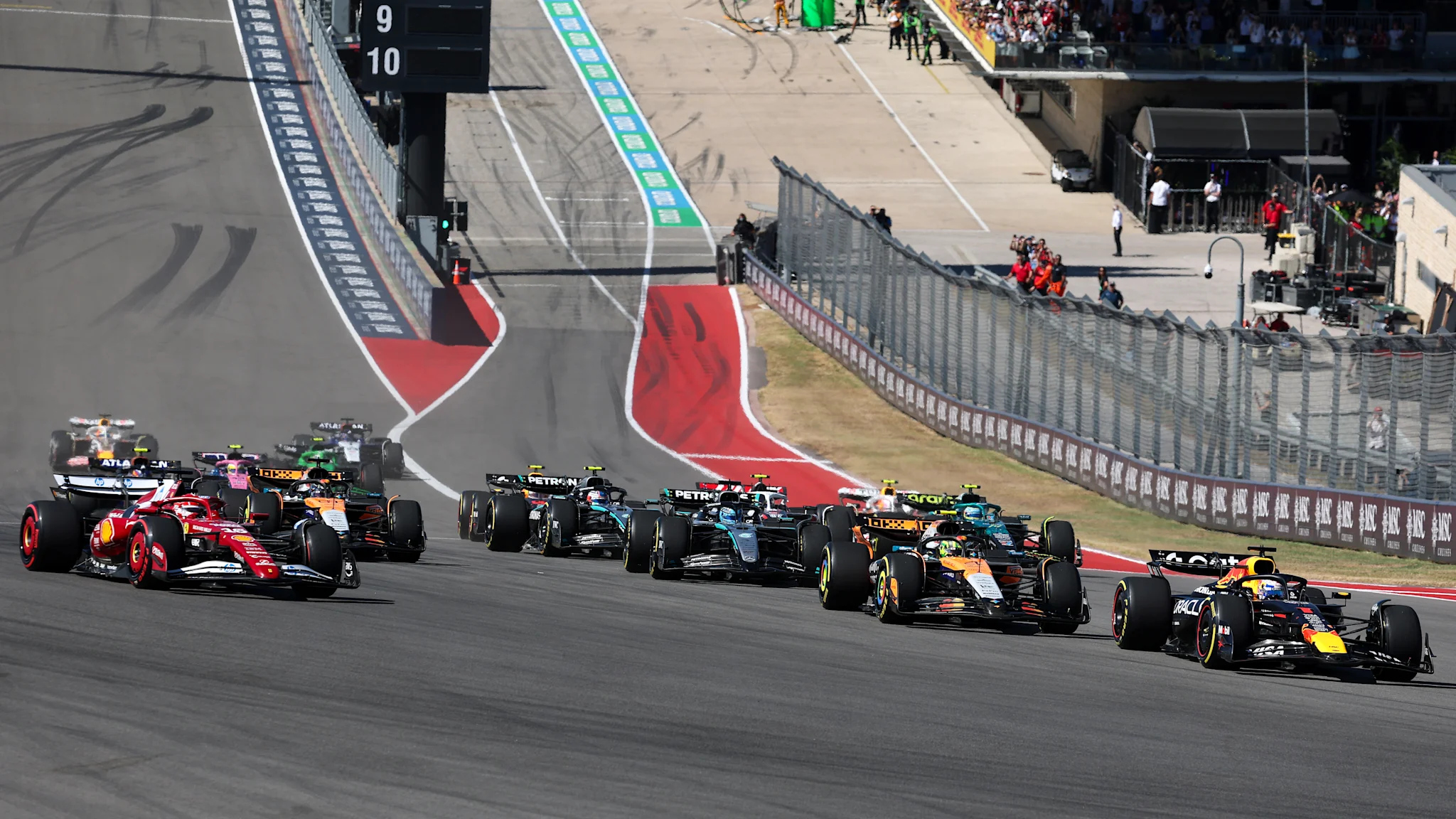 Watch as Max Verstappen holds lead in Austin while Charles Leclerc passes Lando Norris