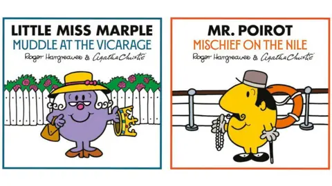 THOIP (a SANRIO company)/Agatha Christie Ltd Miss Marple is purple and is wearing a hat, while Mr Poirot has his signature moustache, hat and cane.