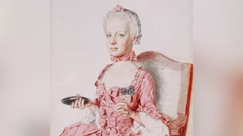 Musée d'Art et d'Histoire Drawing previously thought to depict Marie Antoinette. She is seven years old, holding a shuttle used for weaving and staring directly at the viewer with a determined look in her eyes.