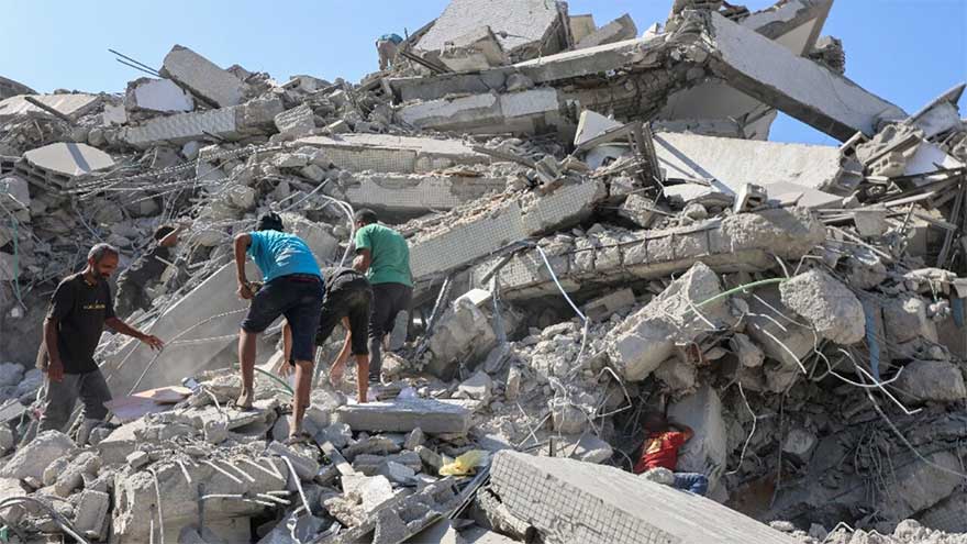 buried under 61 million tonnes of rubble