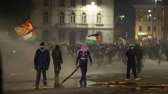 Thousands attend a pro-Palestinian demonstration ahead of Italy's World Cup qualifying match against Israel in Udine