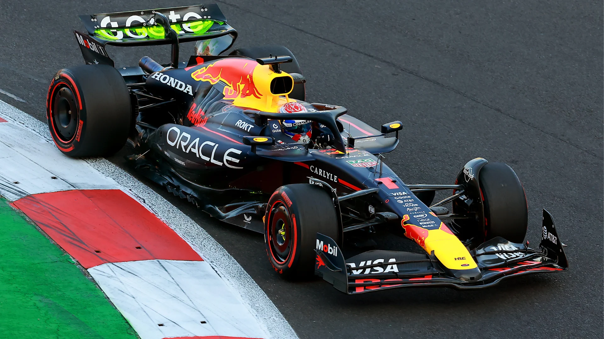 Max Verstappen leads Charles Leclerc and Kimi Antonelli during second practice in Mexico