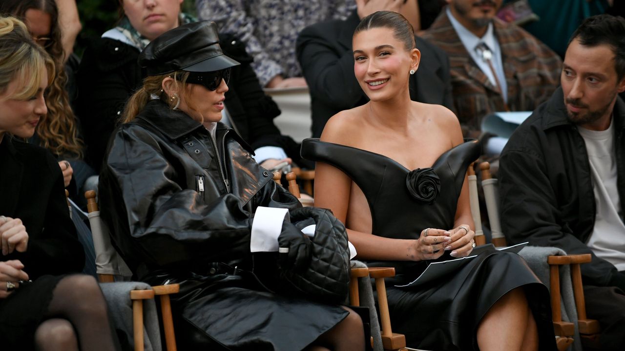 Hailey Bieber and Miley Cyrus Sit Front Row—in Matching Black Leather—at Vogue World 2025