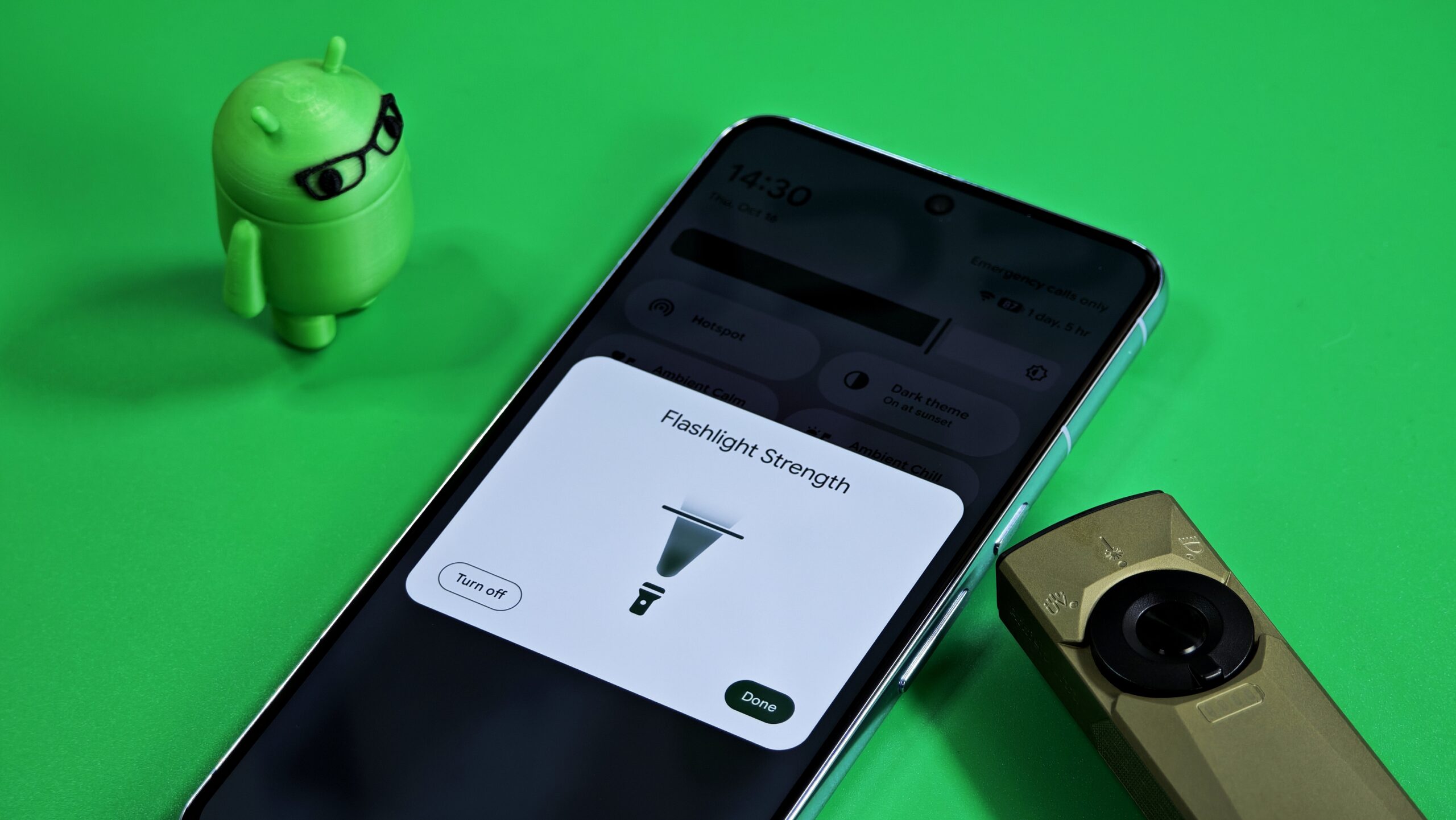Android’s flashlight brightness slider now looks like a real flashlight