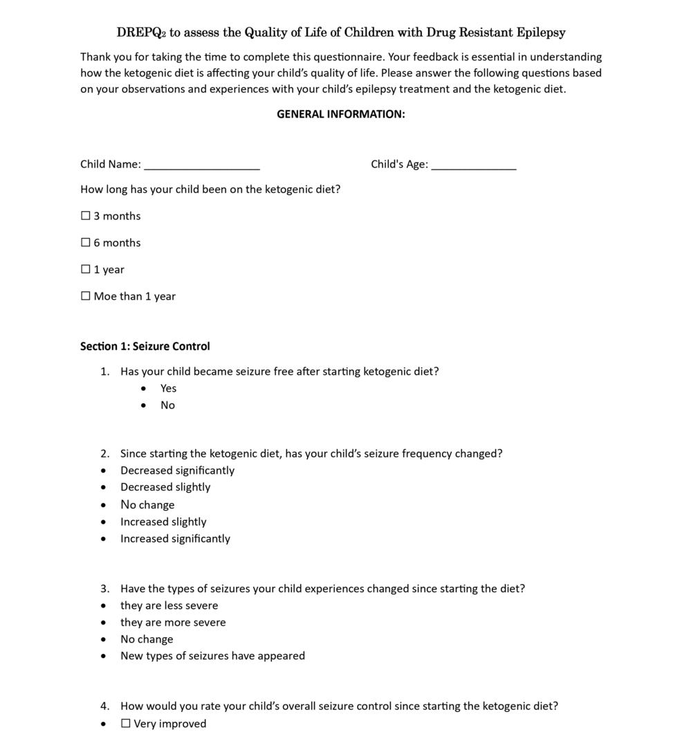 Development and Validation of a Caregiver-Reported Quality-of-Life Questionnaire for Pediatric Patients With Drug-Resistant Epilepsy on a Ketogenic Diet