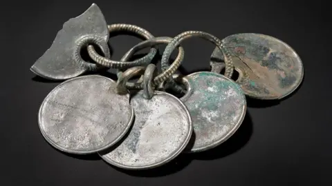 NMS A Bronze Age rattle which has been conserved and clean and has a silver colour to it