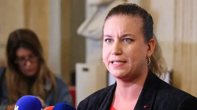 France Unbowed Mathilde Panot speaks to the press