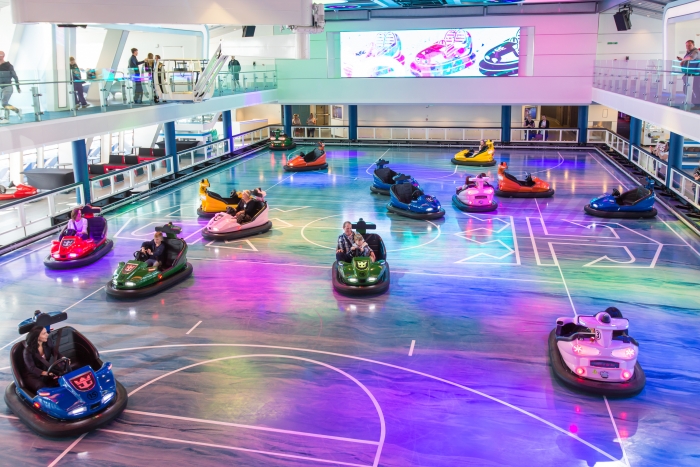 The largest indoor activity space at sea, SeaPlex is exclusively featured on Royal Caribbean's Quantum and Quantum Ultra Class ships, such as Anthem, Ovation and Spectrum of the Seas. There are experiences for the whole family like bumper cars, a full-size sports court and spots to kick back on the sidelines. Credit SBW-Photo