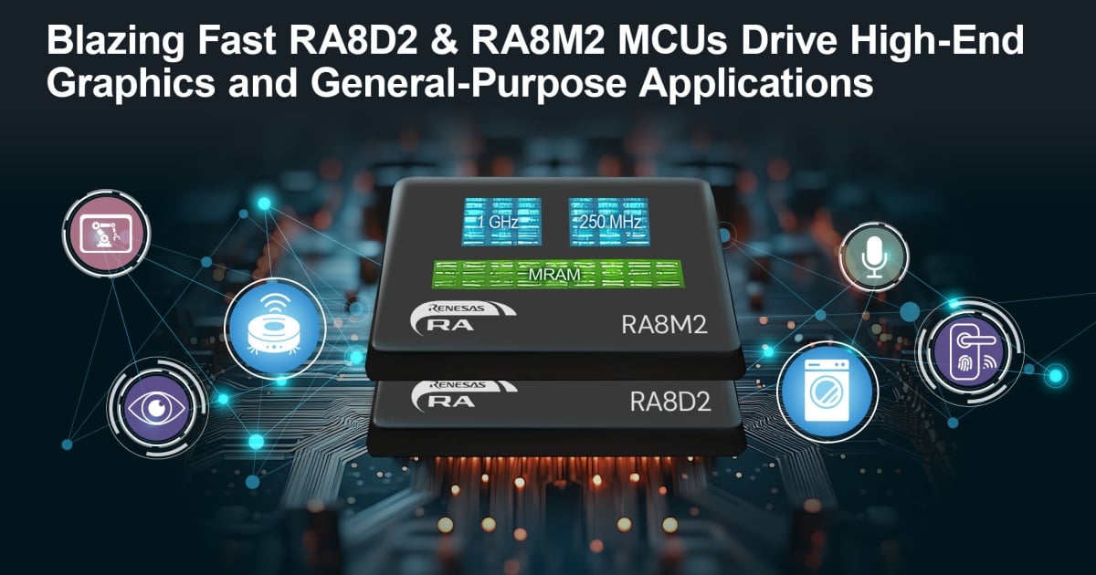 Renesas Adds Two New MCU Groups to Blazing Fast RA8 Series with 1GHz Performance and Embedded MRAM