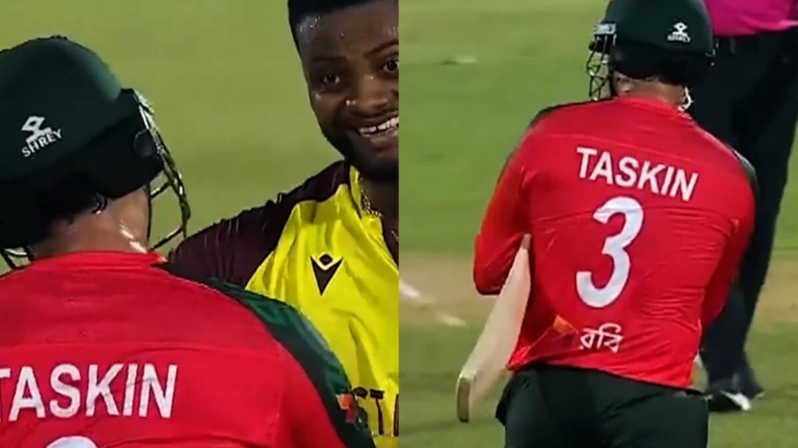 Taskin Ahmed’s six turns into a disaster; smashes ball over the ropes, but gets out in dramatic fashion