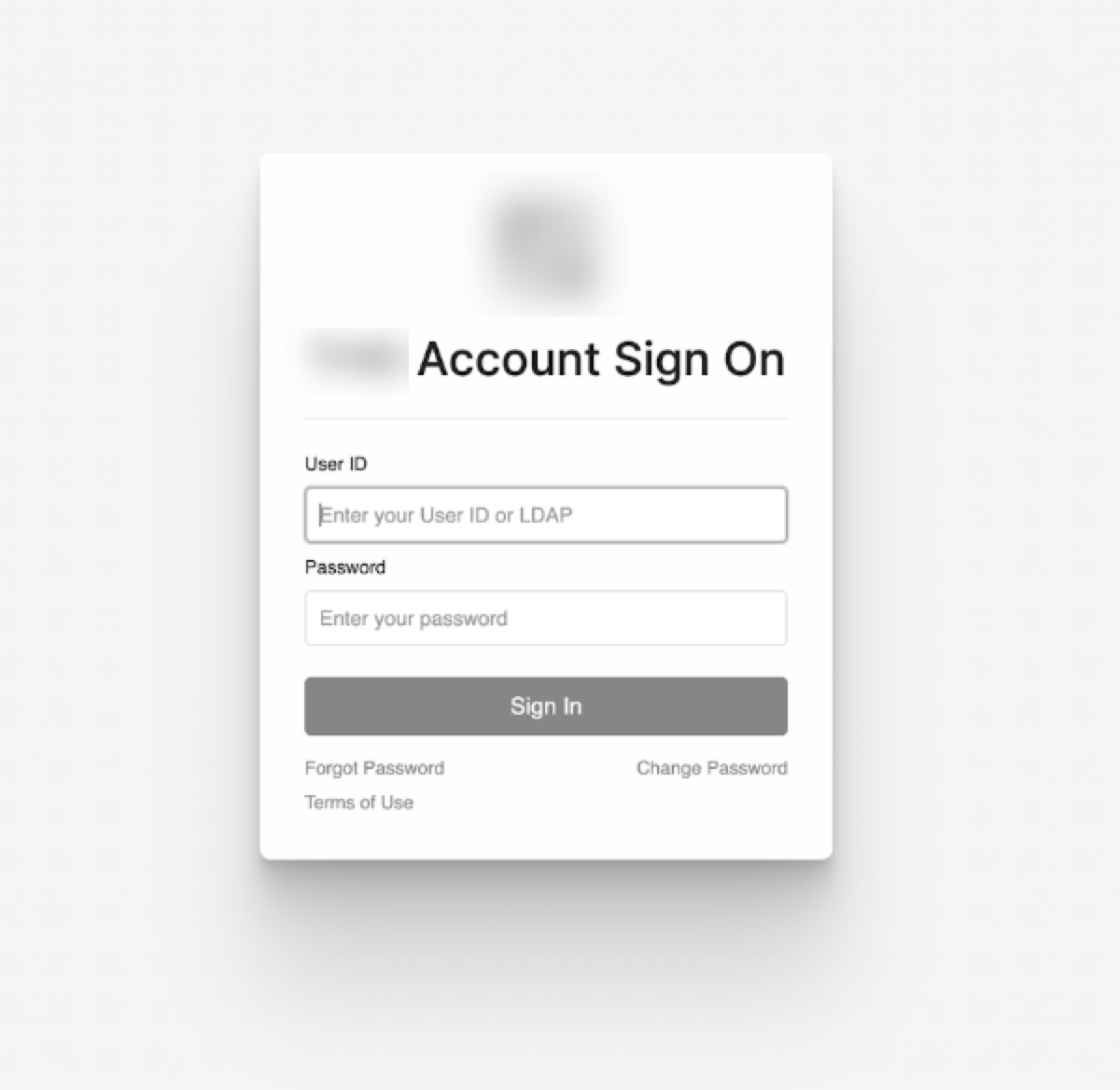 Screenshot of an "Account Sign On" interface with fields for User ID and Password, and buttons for "Sign In," "Forgot Password," and "Change Password."