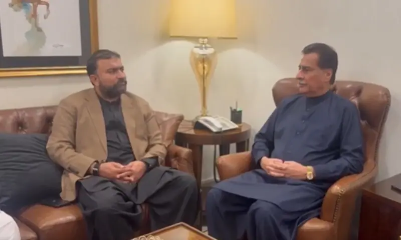 National Assembly Speaker Sardar Ayaz Sadiq in a meeting with Balochistan Chief Minister Sarfraz Ahmed Bugti at Parliament House on November 26. — Screengrab from video via X/@NAofPakistan