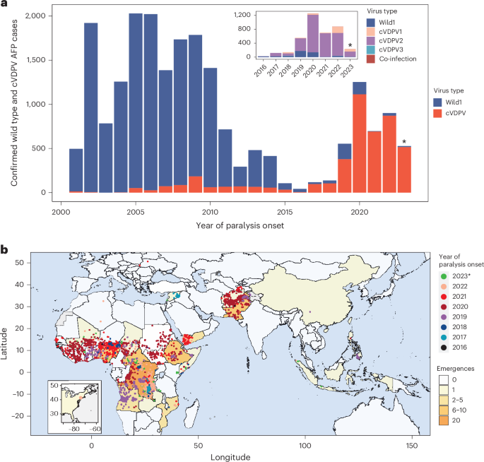 Historical and current spatiotemporal patterns of wild and vaccine-derived poliovirus spread