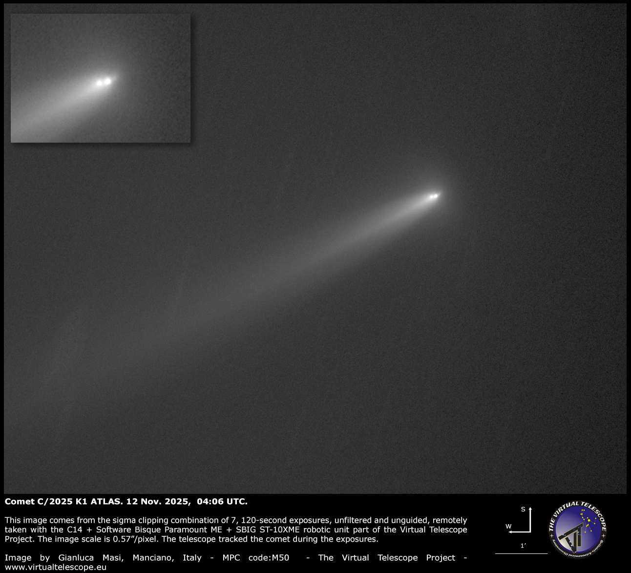 Comet C/2025 K1 ATLAS fragmentation: 12 Nov. 2025 image.