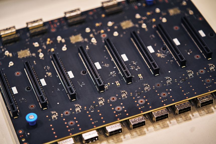 Components of a Nvidia Corp. GB3000 GPU on display during Hon Hai Tech Day conference in Taipei, Taiwan, on Friday, Nov. 21, 2025.