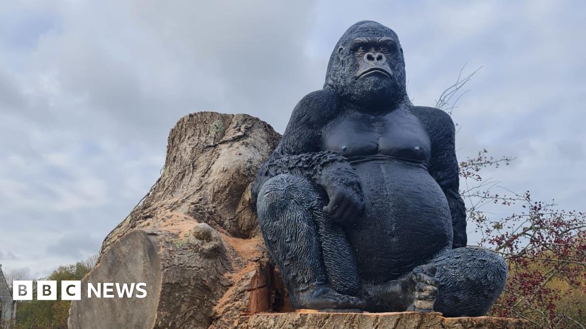 Gorilla statue appears by Kennet and Avon Canal in Great Bedwyn
