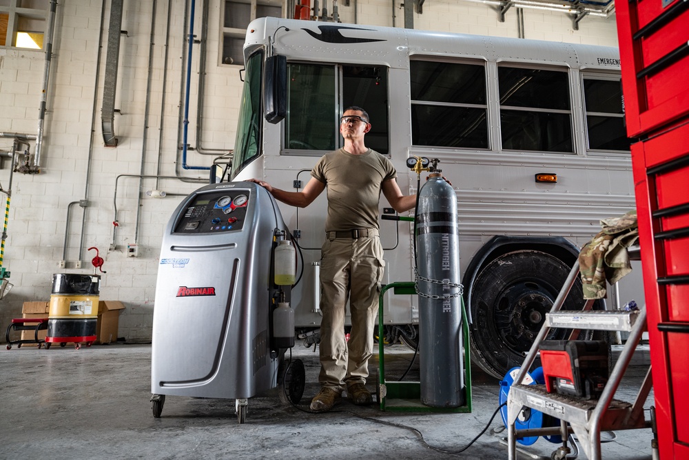 DVIDS – News – 379 ELRS vehicle maintenance implements innovative nitrogen gas testing method for air conditioning systems