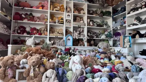 Guinness World Records A room filled with hundreds of stuffed soft toys, ranging from bunnies to egg cups and pandas.
