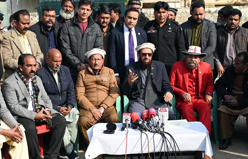 Federal Minister for Religious Affairs and Inter-Faith Harmony, Sardar Muhammad Yousaf talks to the media during his visit the aggrieved family of the recent incident of blast that occurred due to gas leakage at G-7/2 sector where eight lives were lost and several injured.