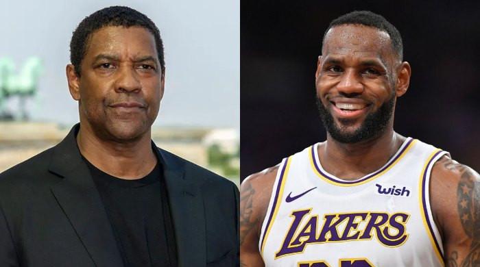 See Denzel Washington cross court to hug LeBron James mid Lakers game