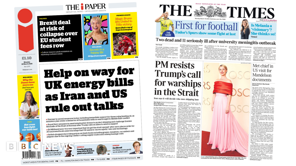 Newspaper headlines: ‘Help’ for energy bills and PM ‘resists’ Trump warships call