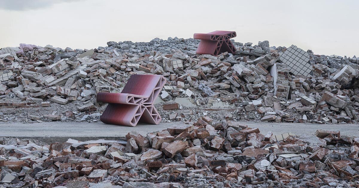 3D printed street furniture recycles concrete and brick waste