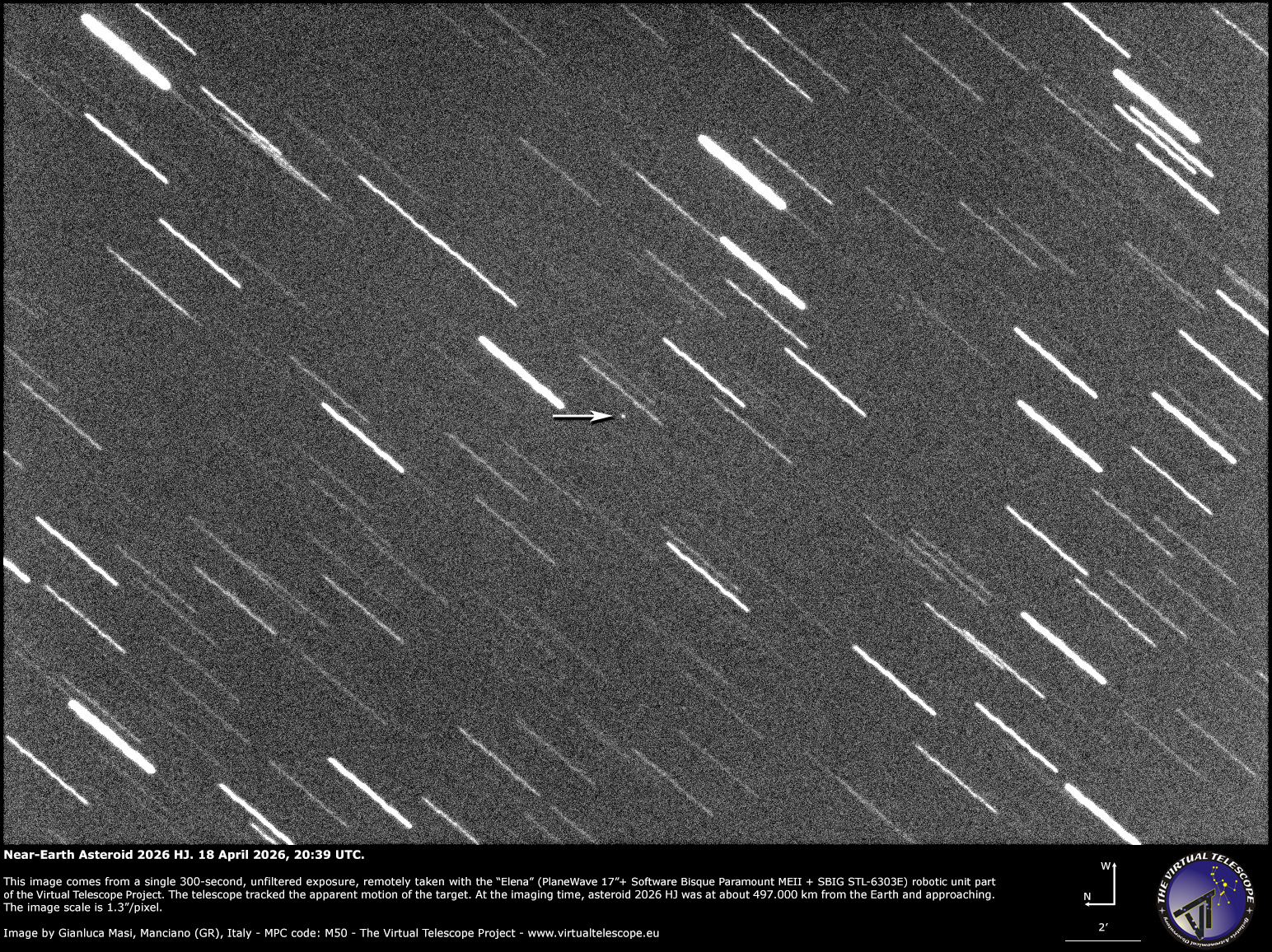 Near-Earth Asteroid 2026 HJ very close encounter: an image – 18 April 2026.